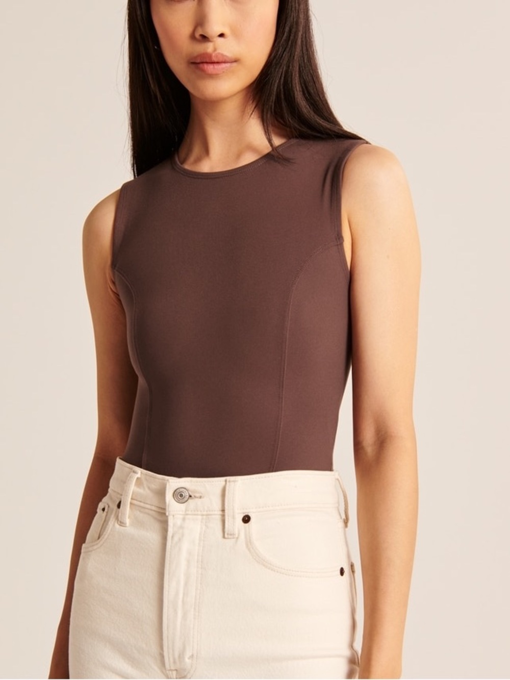 NWOT Abercrombie and Fitch Seamless Fabric Crew Tank Bodysuit Size Small Brown
